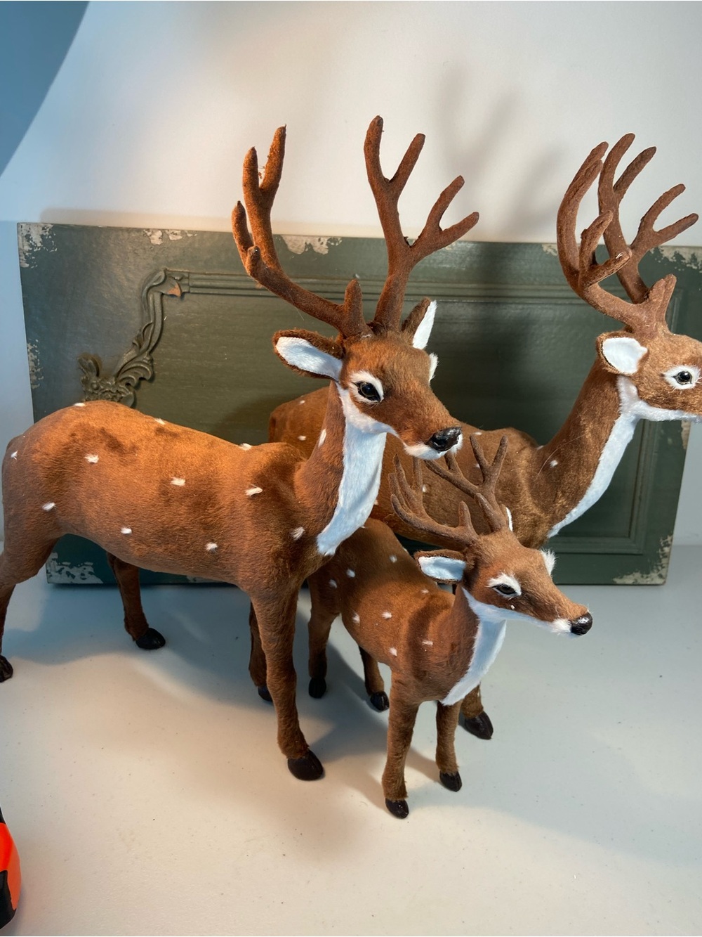 Rust Brown Velvet Reindeer Holiday Figurines Floor Decor